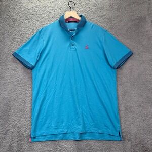 Greyson Goat On Cliff Performance Golf Polo Shirt Large Blue Pink Polo Shirt